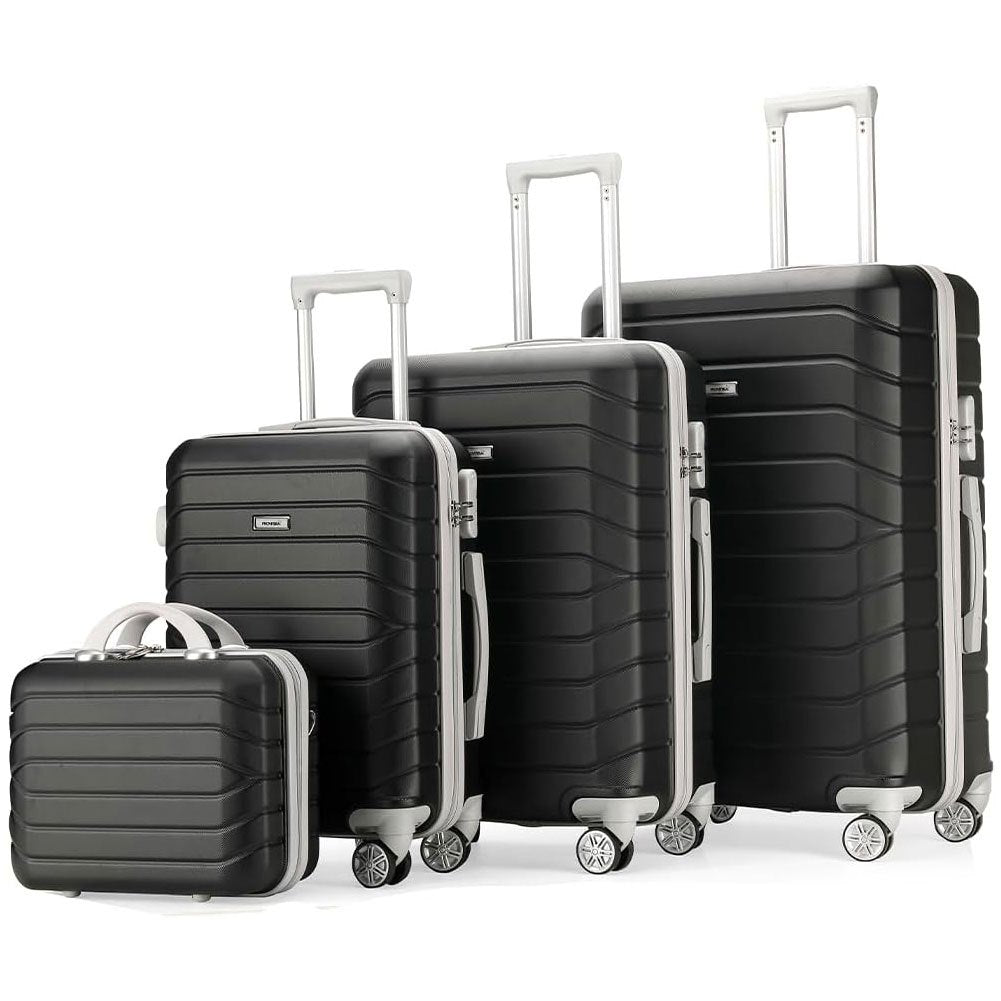 PROVITERA Conjunto de 4 maletas rígidas de ABS con estuche de belleza, maleta con asa telescópica y ruedas fáciles de rodar, carrito con cerradura y candado de código, equipaje de mano con diseño moderno ultra resistente