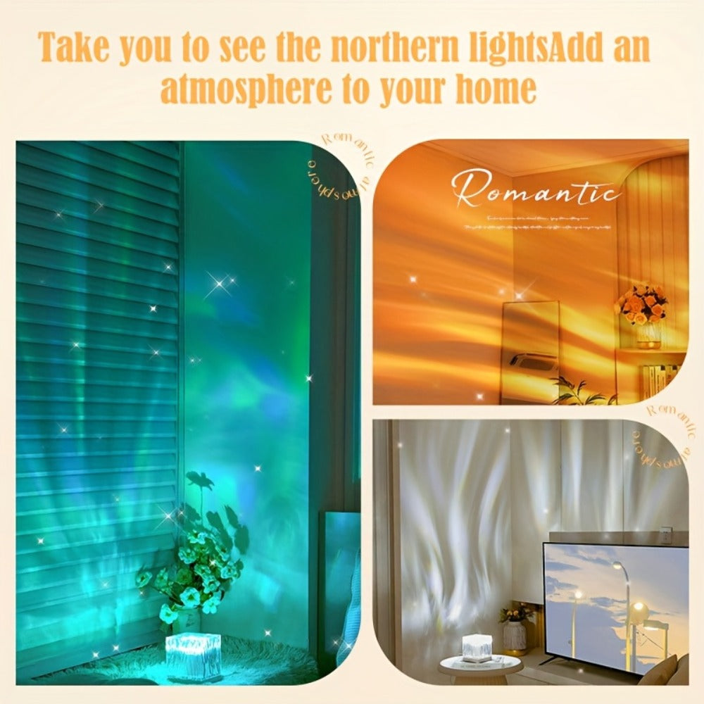 Proyector de luz ambiental | Proyector de aurora boreal LED de 16 colores, luz de noche inalámbrica multicolor, lámpara proyector, con batería