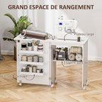 Mesa de costura plegable HOMCOM con tablón abatible, contenedores de almacenamiento, estante abierto y ruedas, gabinete para máquina de coser para sala de estar, oficina, estudio, dimensiones 118 x 40 x 79.5 cm, blanca