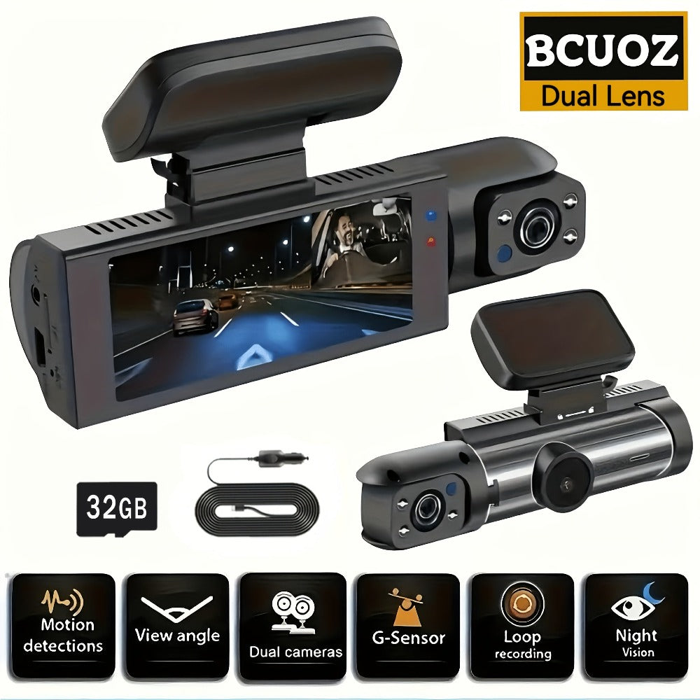 Cámara Dual 1080P, Dash Cam para Coche, Delantera e Interior, Cámara para Coche con Visión Nocturna IR, Grabación en Bucle, Cámara DVR para Coche de Gran Angular con Pantalla IPS de 8.03 cm, Cámara de Video Dual para Tablero de Coche. Tarjeta SD de 32GB O
