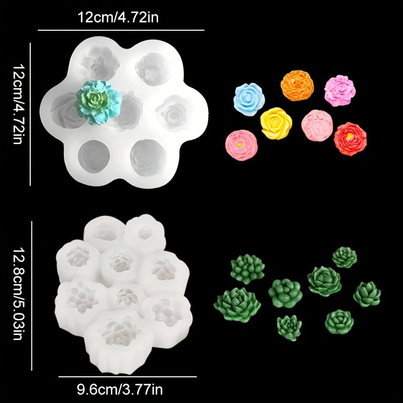 4 Piezas de Moldes de Silicona, Moldes 3D de Flores y Suculentas, Moldes para Velas DIY, Moldes en Forma de Flor de Cactus para Jabón Aromático, Cera y Resina
