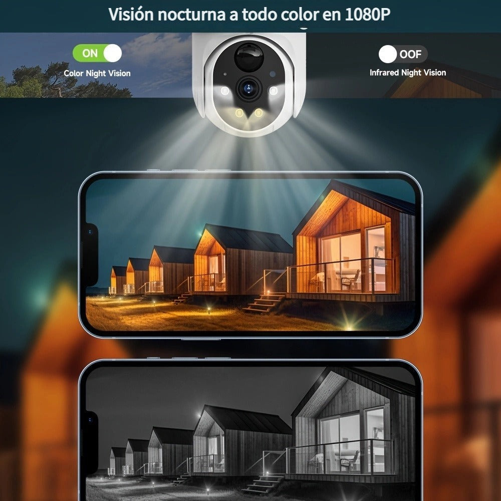 [Cámara de Seguridad Solar 4G LTE] Cámara de Vigilancia Inalámbrica Exterior con Energía Solar 1080P, Sistema de Cámara IP con Pan/Tilt, Alarma PIR, Detección de Humanoides, Visión Nocturna a Color, Audio Bidireccional, Tarjeta SIM Integrada (incluye 100M