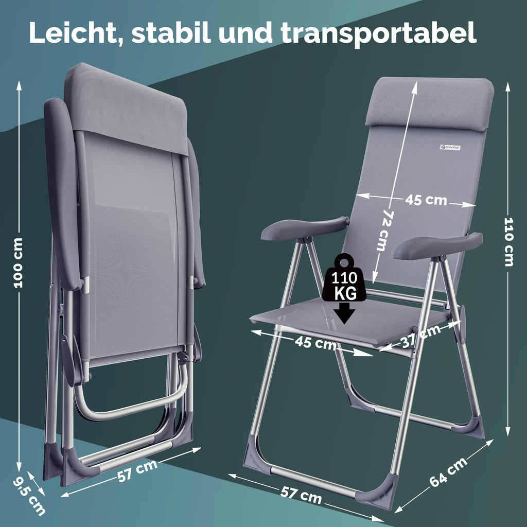 CASARIA® Sillas de Jardín Juego de 4 Plegables Ajustables en 7 Direcciones de Aluminio con Respaldo Alto Función Reclinable Silla de Camping Plegable para Balcón Silla Plegable Respaldo Alto