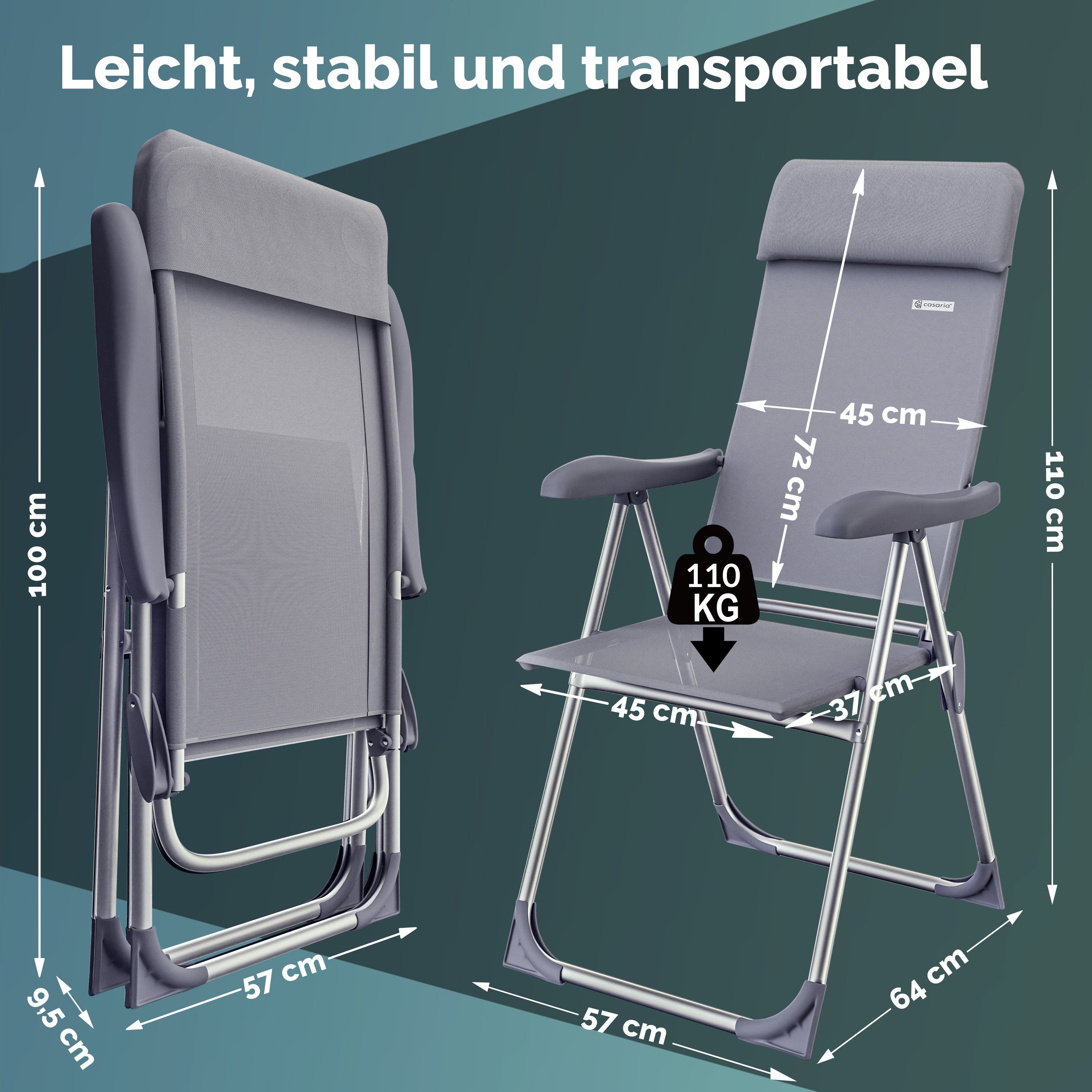 CASARIA® Sillas de Jardín Juego de 4 Plegables Ajustables en 7 Direcciones de Aluminio con Respaldo Alto Función Reclinable Silla de Camping Plegable para Balcón Silla Plegable Respaldo Alto