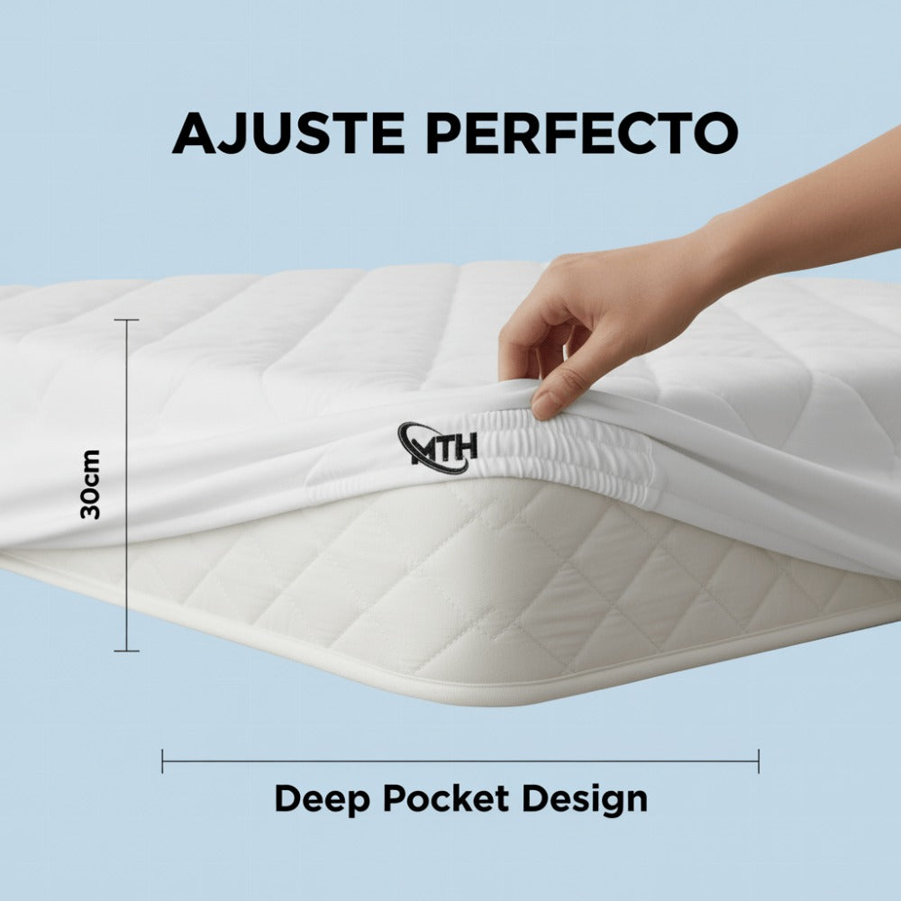 Protector de colchón acolchado impermeable, transpirable y suave - Funda elástica de colchón con bolsillo profundo de 30 cm para protección de la superficie cómoda