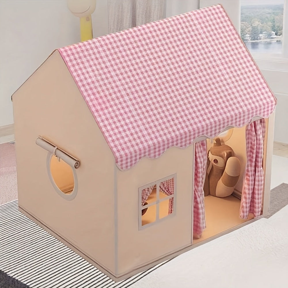 Tienda de campaña estilo casa a cuadros rosa y blanco - Casa de juegos extra grande para interiores y exteriores para niños | Se pliega para un fácil almacenamiento | Casa a cuadros rosa grande | Regalo perfecto para vacaciones y cumpleaños para niños y n