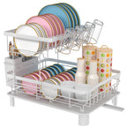 Estante de Platos de Doble Capa, Escurridor de Platos con Plato de Drenaje y Boquilla Giratoria, Estante de Platos con Organizador de Cubiertos y Portavasos - Regalo Perfecto para Mujeres, Esposa, Día de la Madre, Accesorio de Cocina