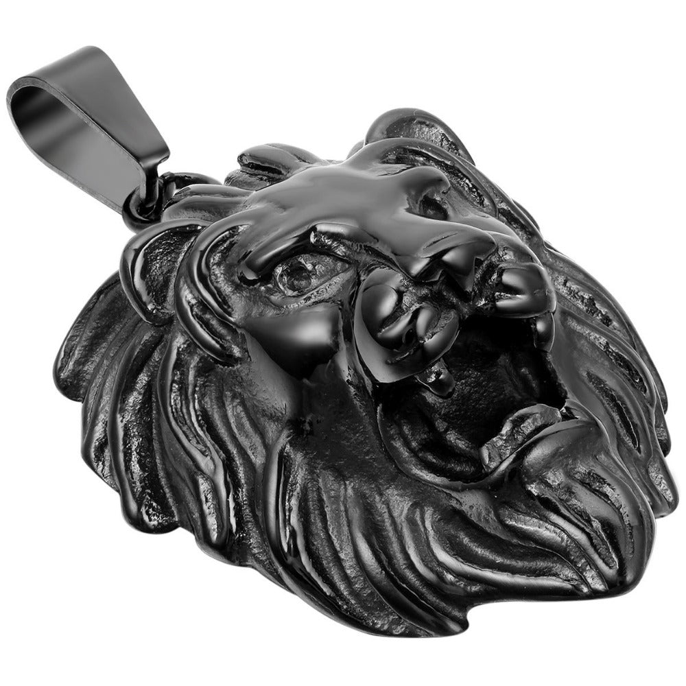 Collar de Acero Inoxidable para Hombres con Colgante Cabeza de León - Cadena Grande y Resistente de 55 cm, Joyería Gótica Biker con Cabezas Realistas e Barba, Uso Diario/Fiesta/Casual Todo el Año – Regalo Ideal para Hombre (Cumpleaños/Navidad)