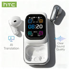 Auriculares Inalámbricos HTC NE48 con Estuche Deslizante OWS, Auriculares con Traducción Inteligente AI, Batería de Larga Duración de 30 Horas, Pantalla Táctil a Color, Baja Latencia, Micrófono con Cancelación de Ruido. Ideales para Música, Trabajo, Regal
