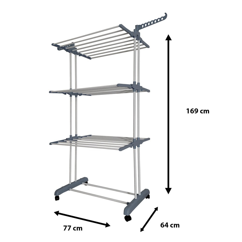 Tendedero Ropa Plegable Vertical XXL Nyana Home Ruedas Pivotantes 360º Multifuncional 4 Niveles y Alas Plegables Hasta 20 Metros de Secado Secadora de Ropa Tendedero de Ropa Tendal Exteriores Interiores Alas Laterales Plegables