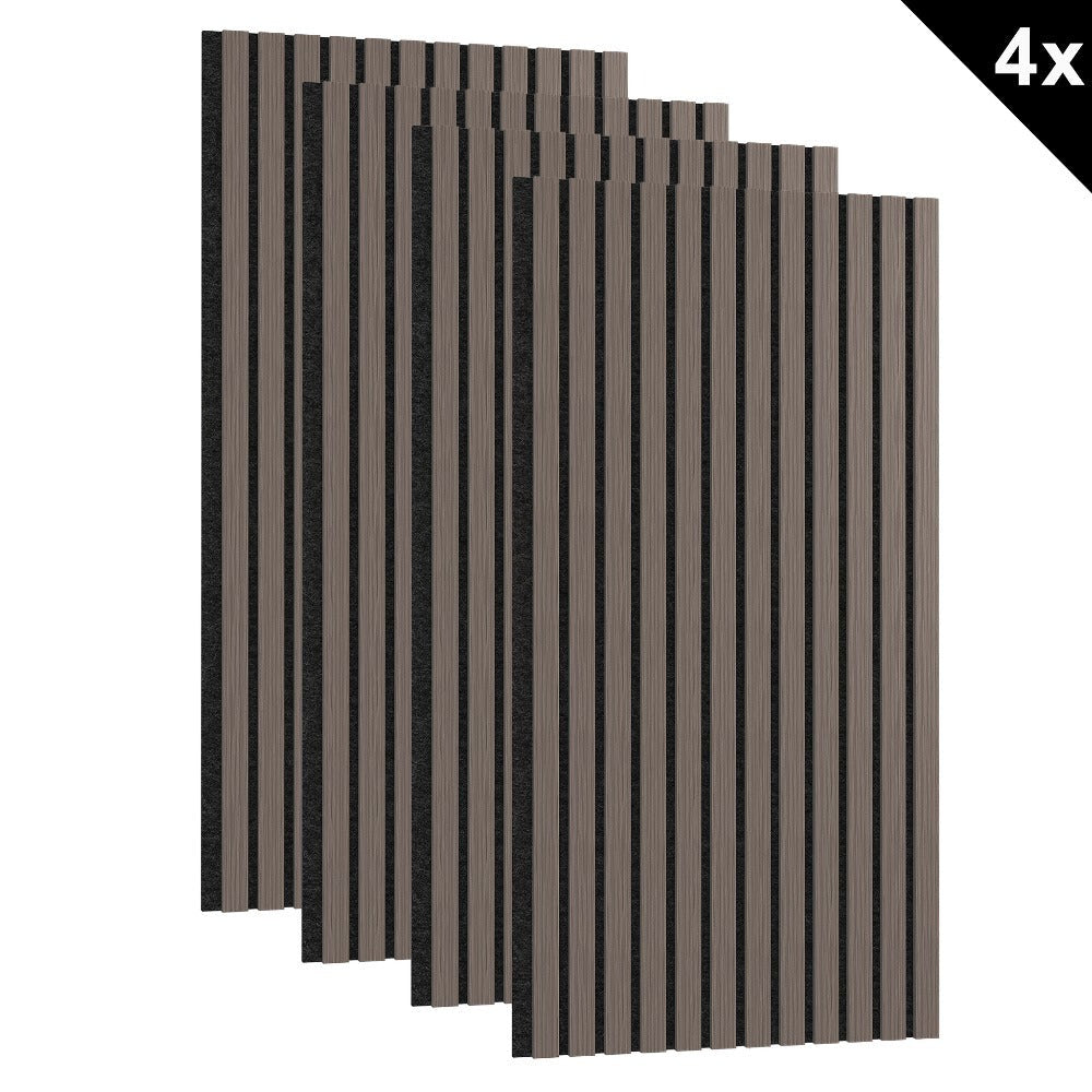 Conjunto de paneles acústicos de 4 piezas, paneles de pared hechos de chapa de madera auténtica, paneles acústicos de listones para paredes, paneles de madera en relieve 3D y fieltro acústico, tamaño 120 x 60 cm, color madera antracita marrón