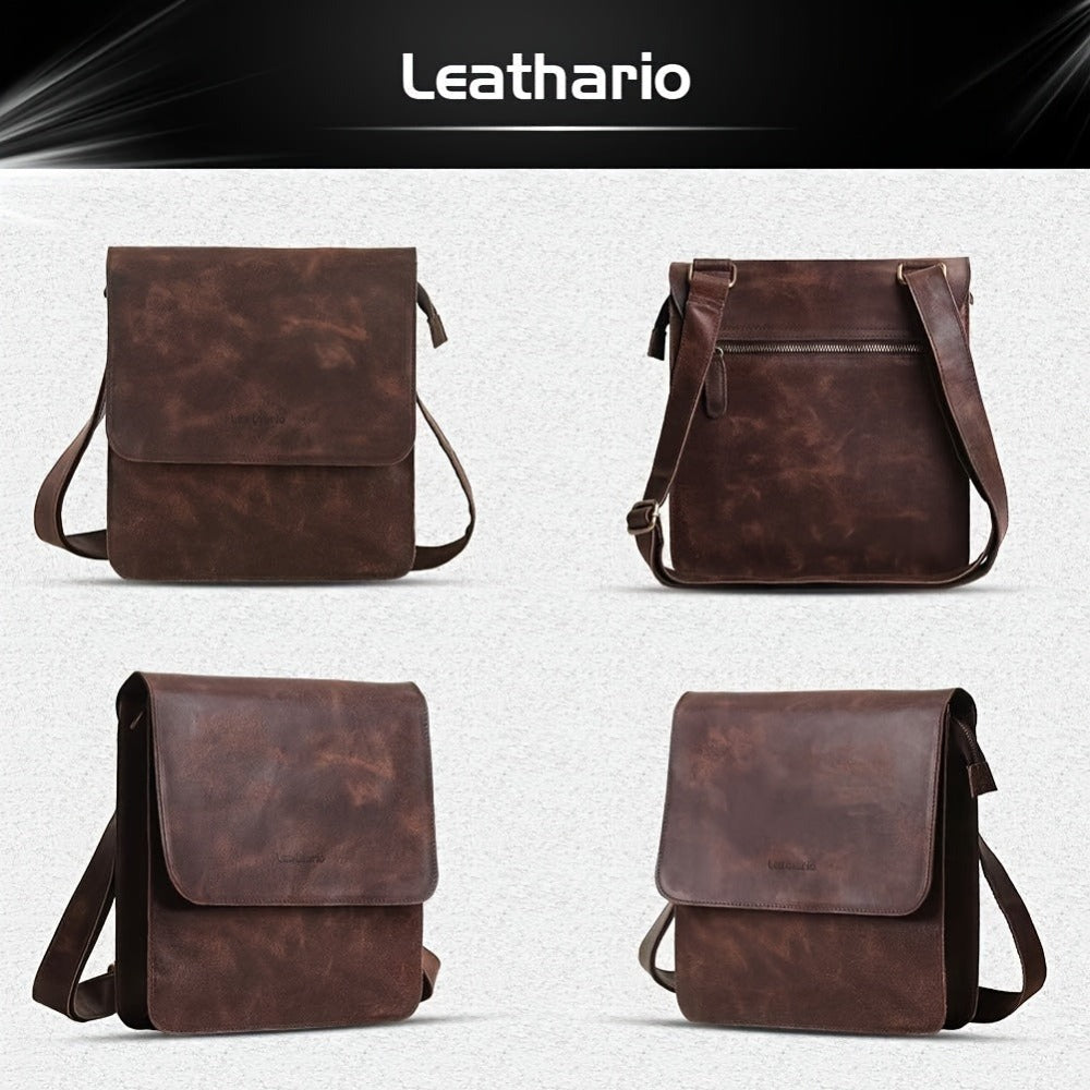 Bolso cruzado de cuero genuino para hombre Leathario, bolso de hombro de cuero genuino, bolso de gran capacidad para hombre, adecuado para uso diario, casual y de trabajo, el mejor regalo para novios, perfecto para regalar, almacén local