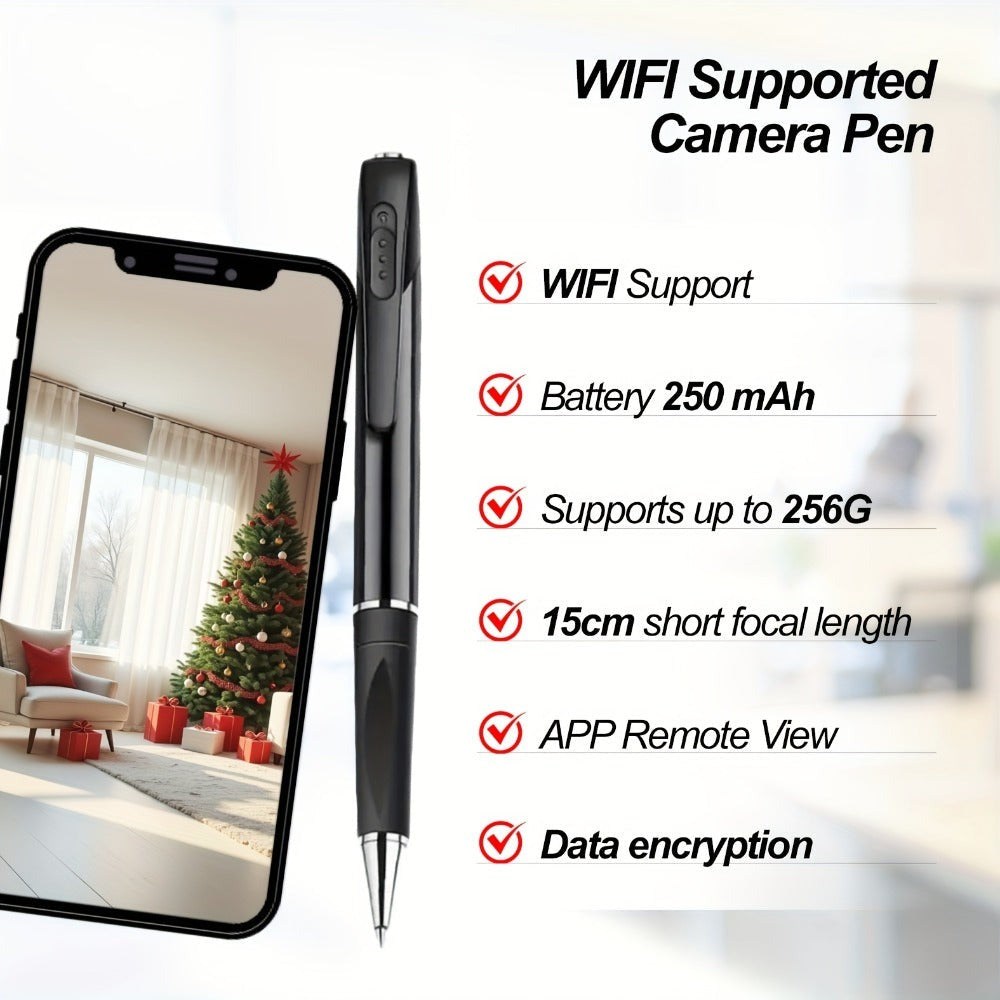 Cámara WIFI en Forma de Bolígrafo con Detección de Movimiento - Cámara 1080P, Dispositivo para Grabación de Exámenes, Lente 100°, Control Remoto por APP, Compatible con Tarjeta de Memoria 256GB y Batería 250mAh