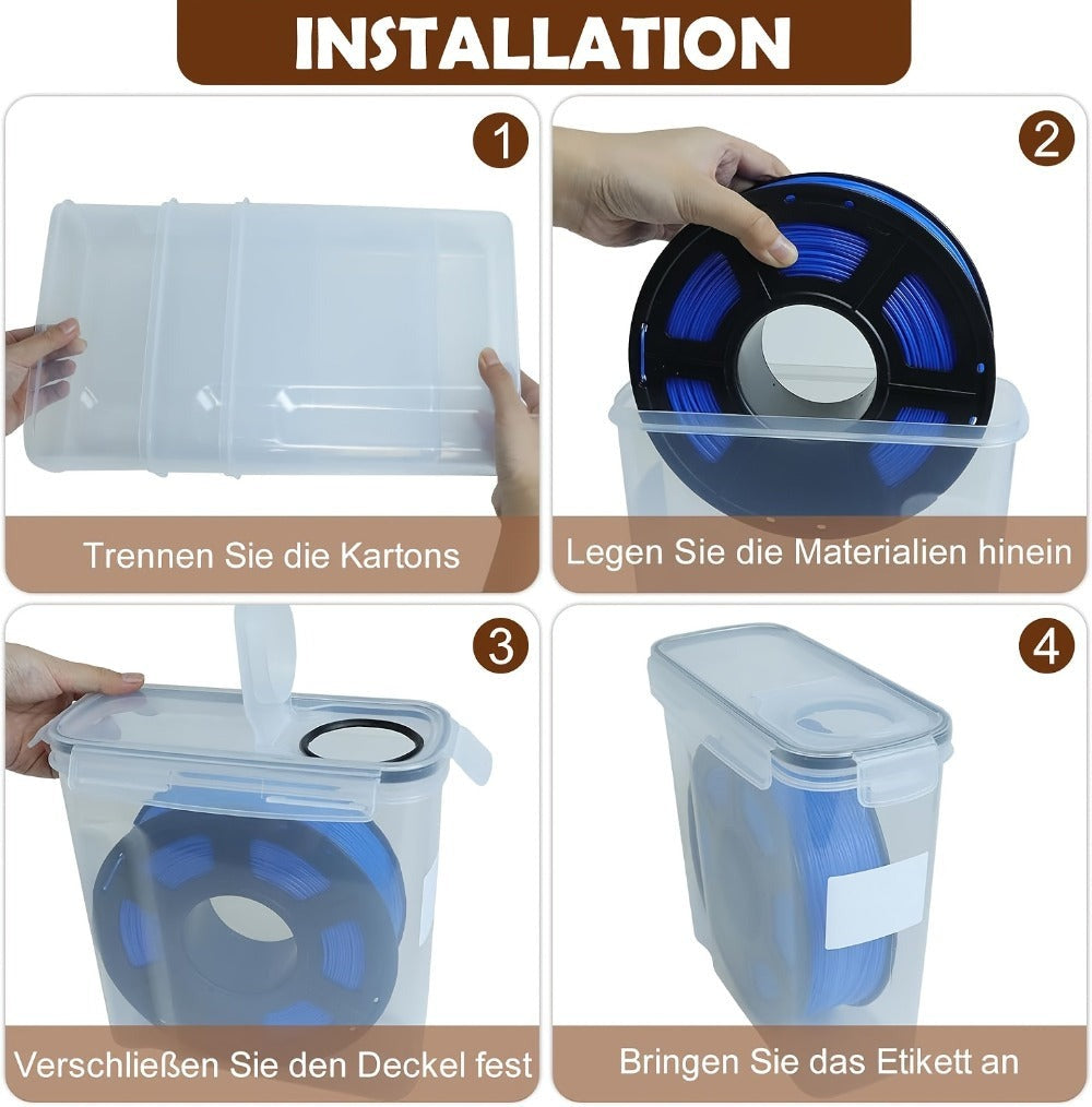Caja de Almacenamiento de Filamento 4/6-Pack - Contenedor de Filamento para Impresión 3D con Etiqueta y Bolígrafo, 4 Litros (23.5X21.5X8.5 Cm), Caja de Almacenamiento Portátil para Filamento de Impresora 3D, Contenedor de Almacenamiento de Filamento, Dise