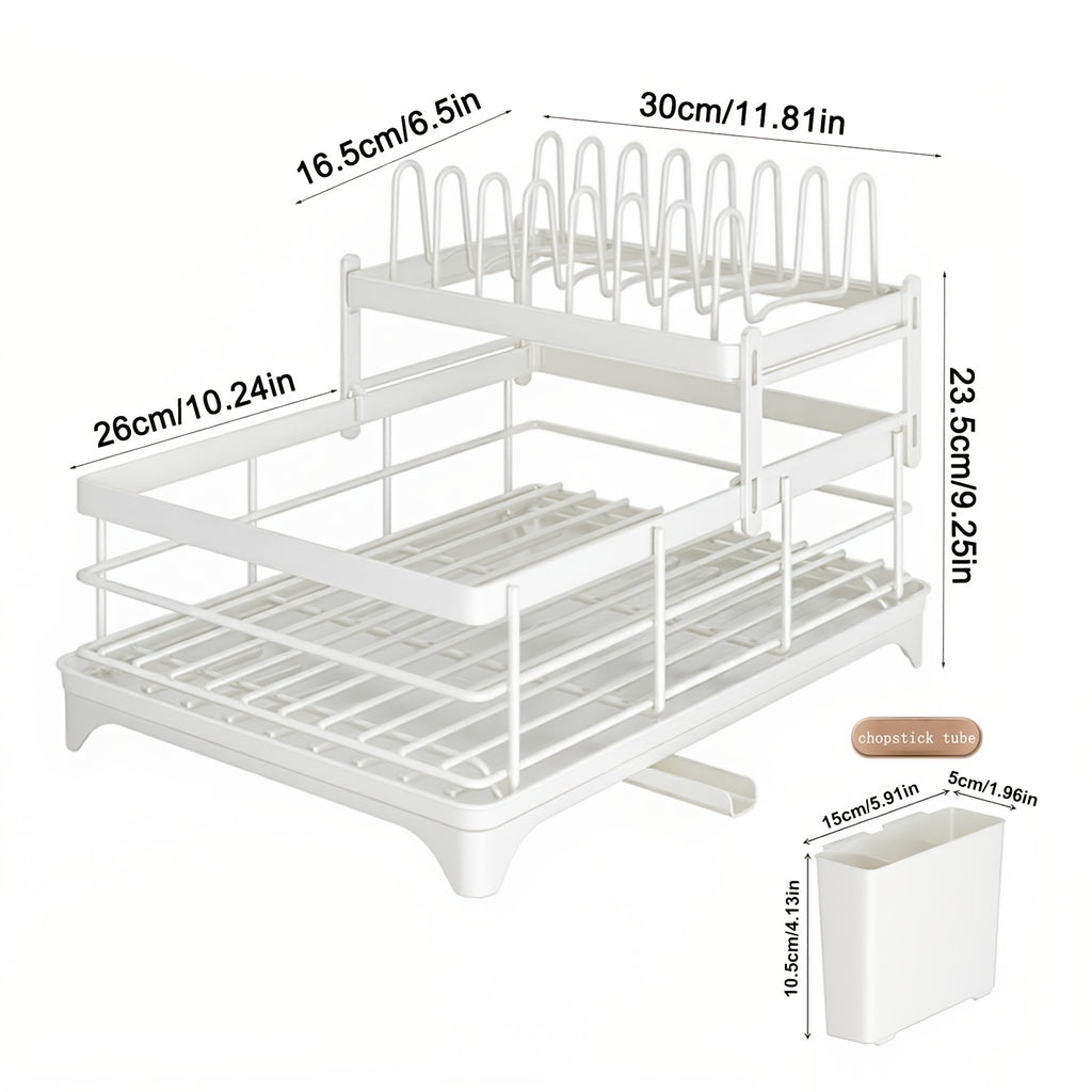 Escurridor de cubiertos de dos niveles con rejilla de drenaje, con salida de agua giratoria de 360°, equipado con una tabla de drenaje y un escurridor de cubiertos, un escurridor de cubiertos para encimera de cocina, un escurridor multifuncional que ahorr