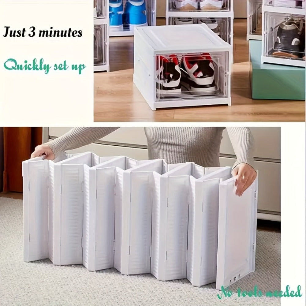 Cajas de Zapatos Apilables, Contenedores de Almacenamiento de Zapatos de Plástico Engrosado de 6 y 9 Niveles – Estante de Zapatos Plegable y Colapsable con Diseño de Tapa Abatible, No Requiere Montaje, Diseño Vertical Ahorrador de Espacio, Adecuado para Z