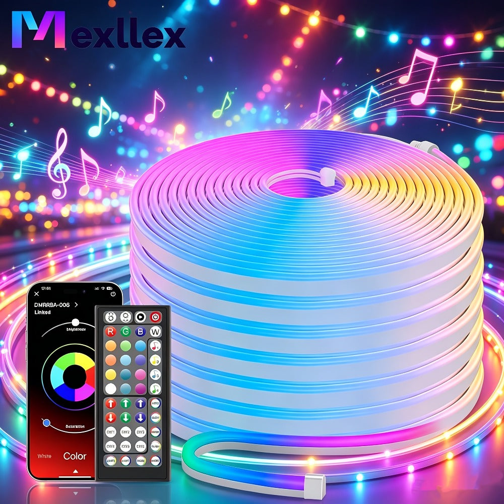 Tira de luz LED neón flexible multicolor inteligente de 5M/10M/15M/20M/30M - Tira LED RGB con APP y control remoto, sincronización de música, luces de cuerda flexibles para dormitorio, fiesta, decoración, uso en interiores y exteriores
