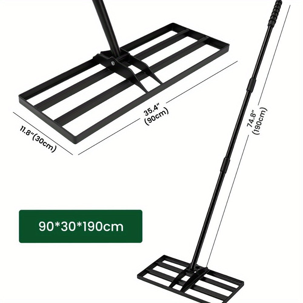 Rastrillo Nivelador de Césped Manual 76 X 25 Cm, Espátula para Césped de Jardín, Herramienta de Rastrillo de Arena Sin Esfuerzo con Mango de 229 Cm, Rastrillo para Jardín, Campo de Golf (Verde: 25*74.5*190cm; Plata: 35*75*190cm; Plata: 24.5*42.5*191cm Neg
