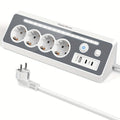 Regleta de enchufes múltiples de ángulo recto 7 en 1 con estación de carga rápida, 4 CA, 2 USB-C de 20W con indicador LED y doble interruptor, ideal para cargar teléfonos, tablets en el hogar, la oficina, configuración de oficina en casa, organización del