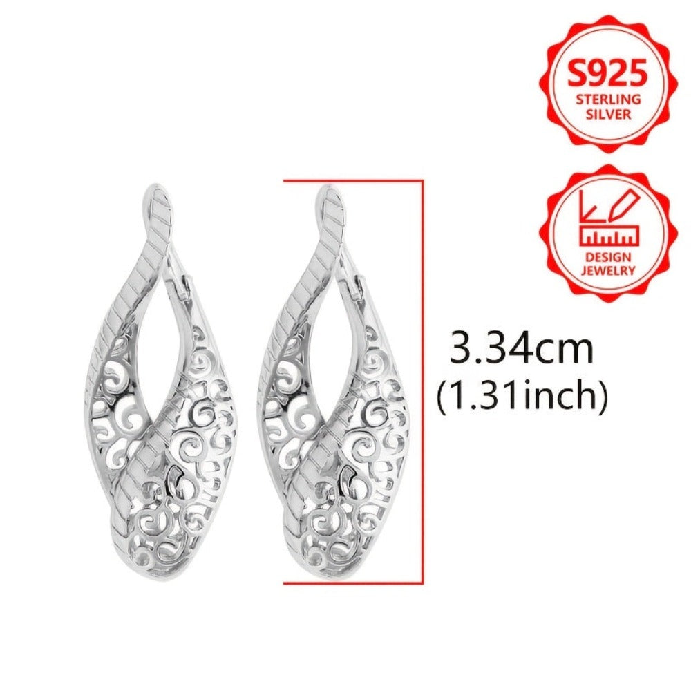Pendientes de aro clásicos de moda para damas, 925 de plata de ley, sencillos, elegantes, diseño calado exquisito, pendientes exquisitos para damas, perfectos para viajes diarios, un regalo perfecto de recuerdo de vacaciones para ti y tus amigos, con caja