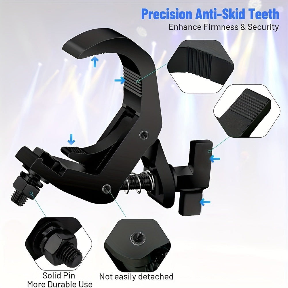 8 ganchos ajustables de aleación de aluminio para luces de escenario, ganchos de color negro para luces par, ganchos para luces de haz, gancho para faros delanteros para luces de escenario al aire libre, se adaptan a trusses o tuberías de diámetro de 1.57