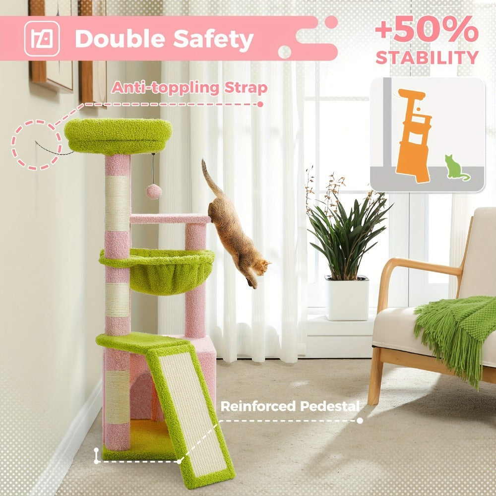 Árbol para Gatos de Interior PAWZ con Gran Apartamento, 1 Tablero de Sisal, 3 Postes Rascadores, Torre Rascadora para Gatos con Hamaca Grande y Percha de 90cm