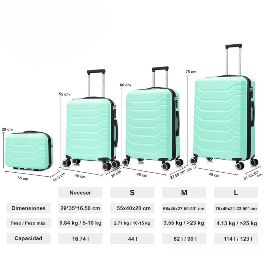Conjunto de Maletas de Viaje Elegantes: Carcasa Ligera de Abs, Cerradura Numérica, 4 Ruedas Giratorias 360, Asa Telescpica de Aluminio Alloy Juego de Maletas Set Trolley Maleta Cabina ( 8002 NEW)