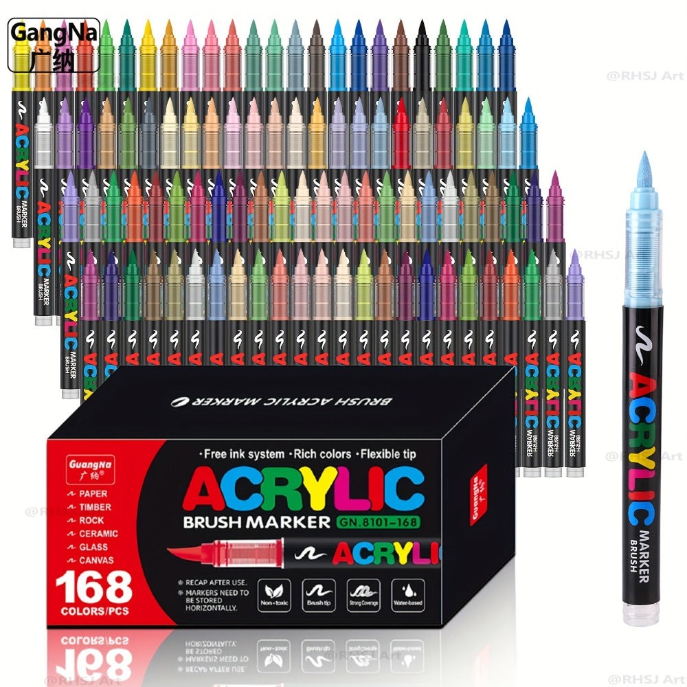 Rotulador de 168 colores con punta de pincel suave, ideal para usar en roca, madera, lienzo, piedra, vidrio y cerámica - Punta anti-compresión para una aplicación suave - Perfecto para manualidades, regalos navideños y proyectos artísticos