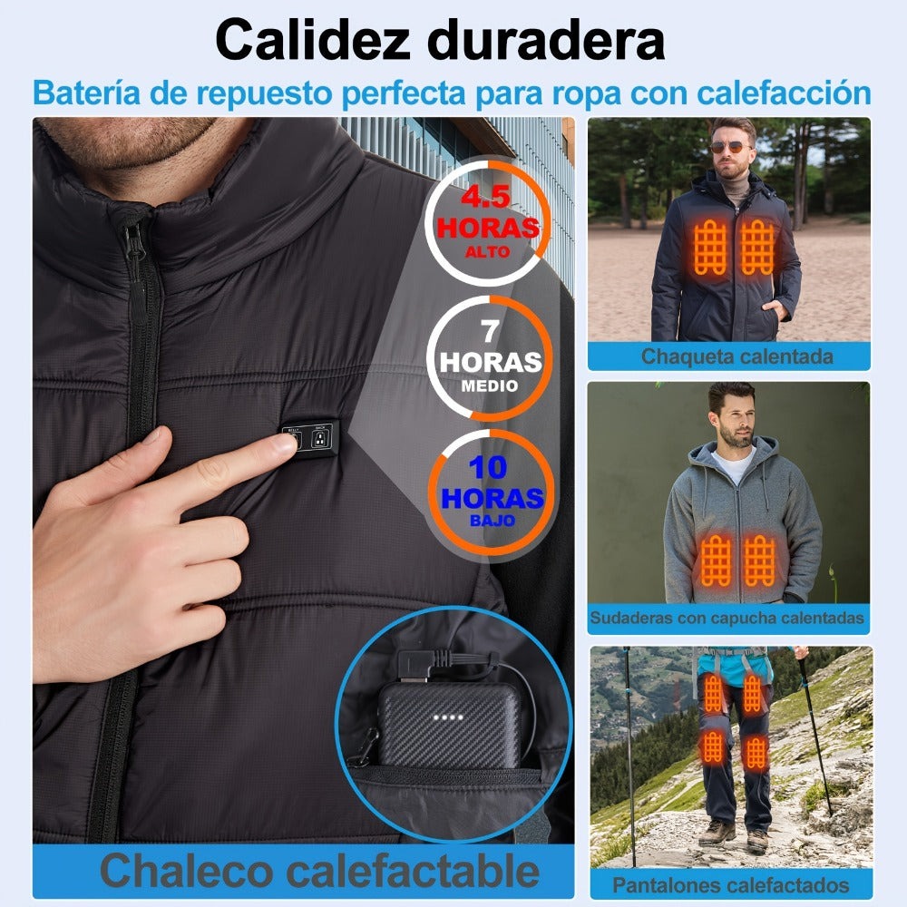 Batería de 12000mAh para Chaleco Calefactor - Power Bank de 5V 2.4A para Chaqueta Calefactora, Sudadera con Capucha y Pantalones, Cargador Portátil USB C Powerbank Compatible con iPhone 16/15/14/13/12/11 Pro/Pro Max, iPad, Samsung, Tablet y Más.