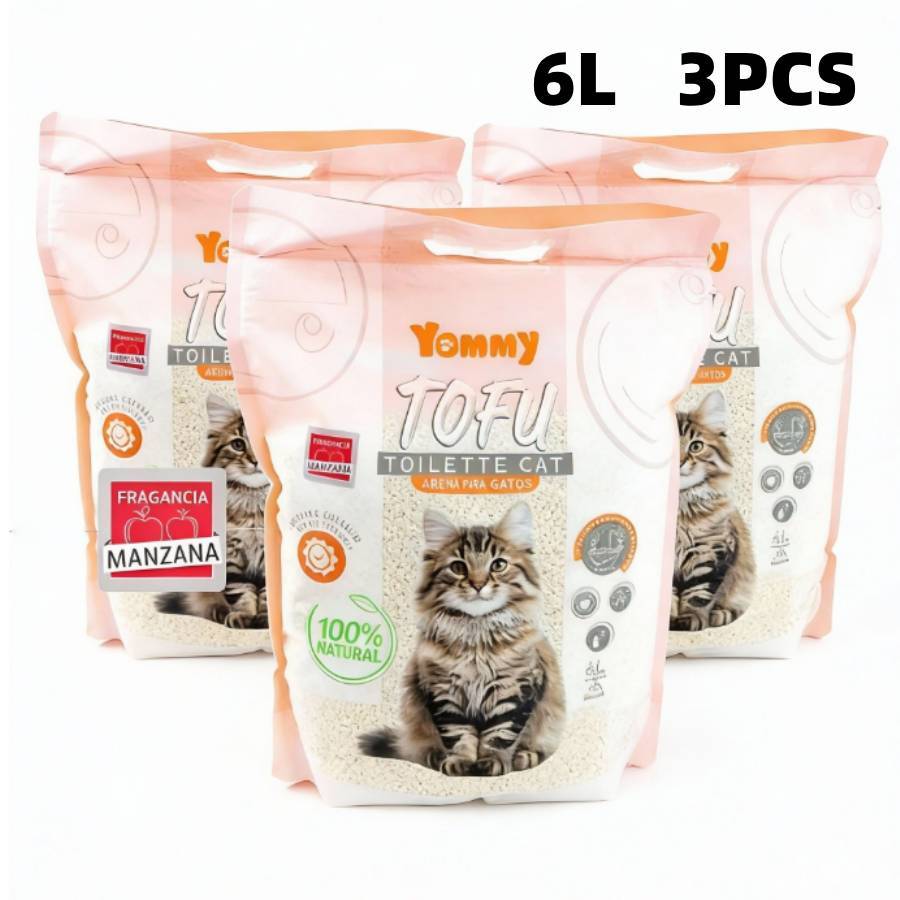 Arena para gatos de tofu, 18 litros (3 bolsas) | Aglomeración rápida, desodorizante eficaz | Ingredientes 100% naturales | Soluble en agua | Neutraliza olores | Sin polvo | Súper absorbente | Ligera | Disponible en aromas Original, Lavanda, Manzana y Limó