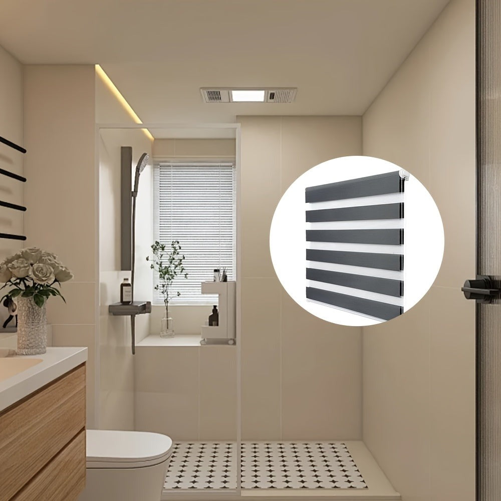 2 piezas, Persianas de doble rodillo, Persianas de cebra sin perforaciones, Blackout, Parasol, Protección solar, Decoración del hogar, para baño, sala de estar, cocina, con accesorios de montaje