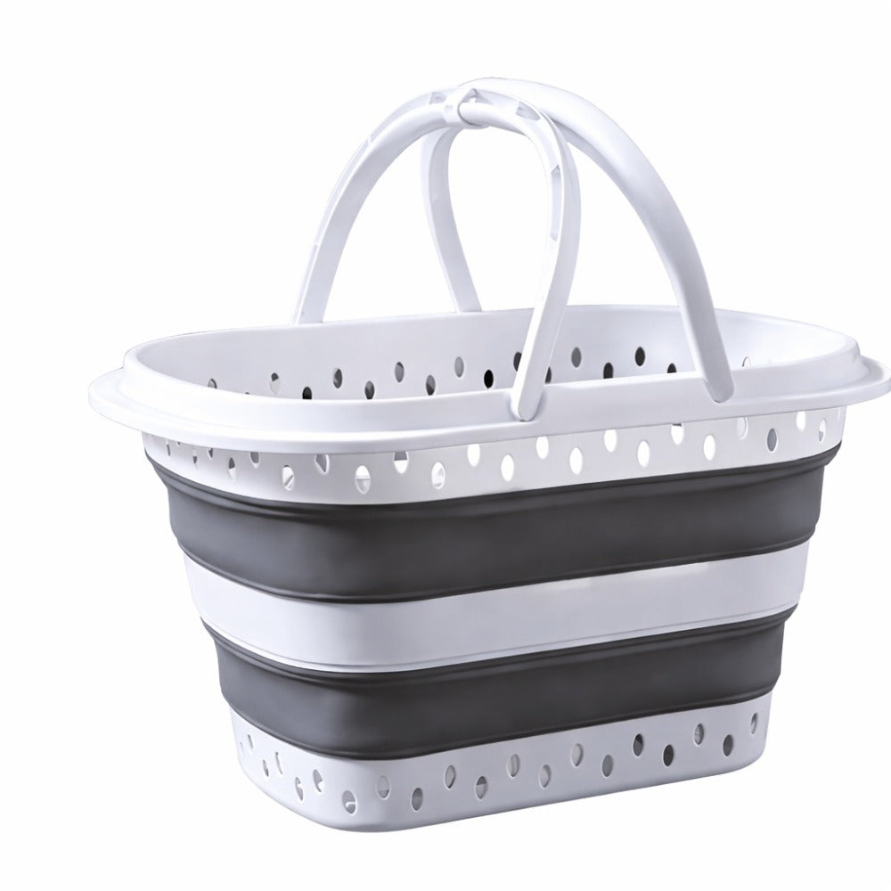 Cesto de lavandería retráctil y plegable con asas - 45 litros - Blanco Gris