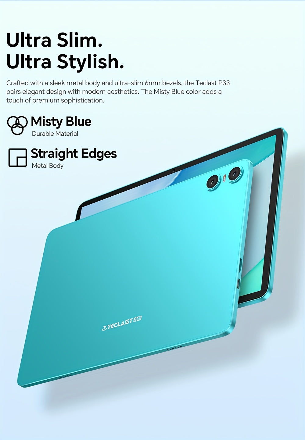 Tabletas Android | Teclast P33 Tablet de 10.1 pulgadas IPS, 9GB (3+6GB Virtual) RAM, 64GB ROM, Android 15, WiFi6, Batería de 6000mAh, Carga