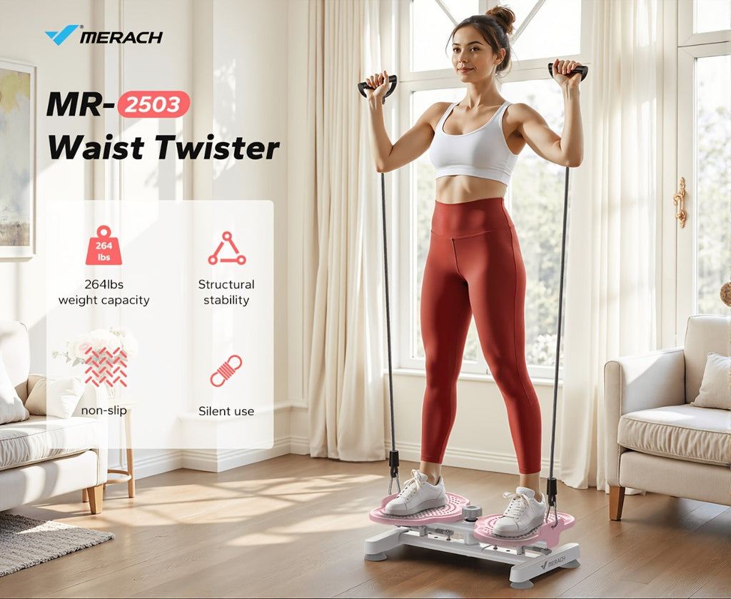 MERACH Rodillo de Cintura, Máquina Abdominal con Capacidad de Peso de 136.08 KG, Entrenamiento Abdominal para Cintura Delgada y Músculos del Core, Equipo de Fitness Silencioso para el Hogar para Hombres y Mujeres
