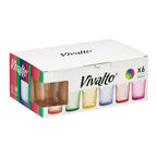 Juego de 6 Vasos de Vidrio, 360ml, Estilo Retro, Surtido de Colores Arcoíris, Ideales para Regalo de Navidad, Cócteles, Agua o Jugo, Vajilla Elegante para el Hogar