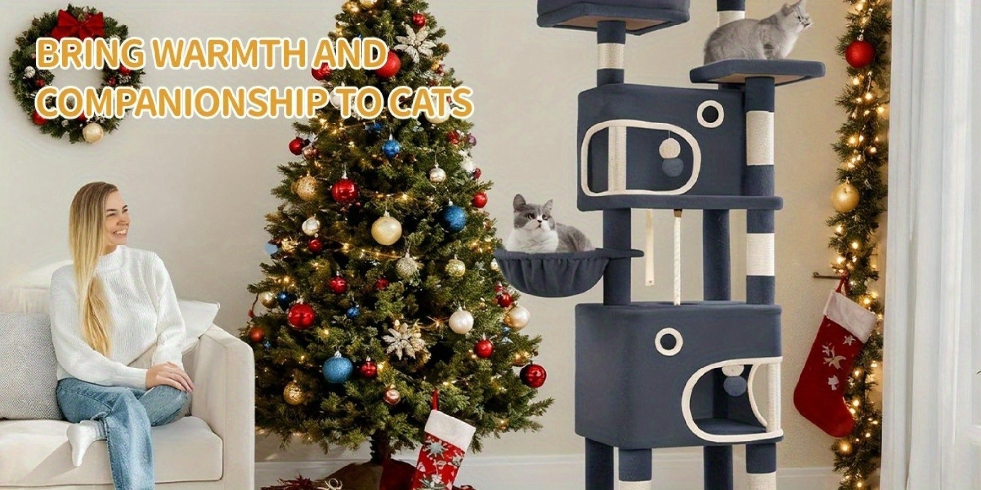 Árbol para Gatos, 180 cm con 8 Postes para Rascar, 3 Plataformas, 2 Cuevas, Cesta, Pelotas de Peluche, Cuerda de Sisal, Adecuado para Gatos de Varios Tamaños, Beige/Gris Claro/Gris Oscuro