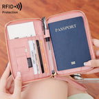 Portapassaporte RFID con cremallera y correa de muñeca, bolsa de almacenamiento multifuncional portátil para viajes, pasaporte y documentos, tarjetero