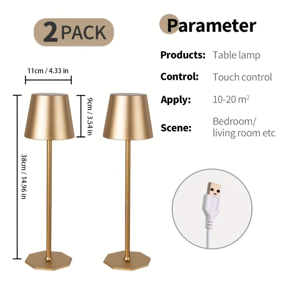 Lámpara de escritorio inalámbrica, paquete de 2, lámpara LED portátil, alimentada por interfaz USB, con función de atenuación ajustable de 3 colores, adecuada para restaurantes, dormitorios/bares, fiestas al aire libre/camping/luces nocturnas de cafetería
