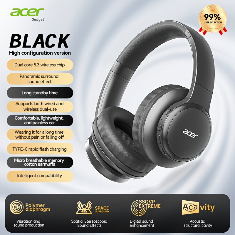 Auriculares Bluetooth | Auriculares inalámbricos supraaurales Acer Ohr559, sonido estéreo de alta fidelidad de baja frecuencia, reducción de
