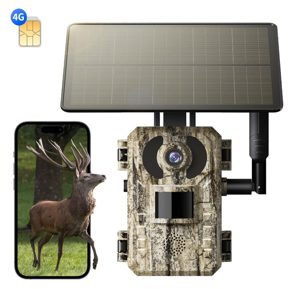 Camara Celular 4G LTE con Visualización en Tiempo Real de 2K, Tercera Generación, Función de Transmisión en Vivo, Alimentada por Energía Solar, Incluye Tarjeta SIM, Acceso Remoto a Aplicación, Reproducción de Video, Activación Instantánea y Disparo en 0.2