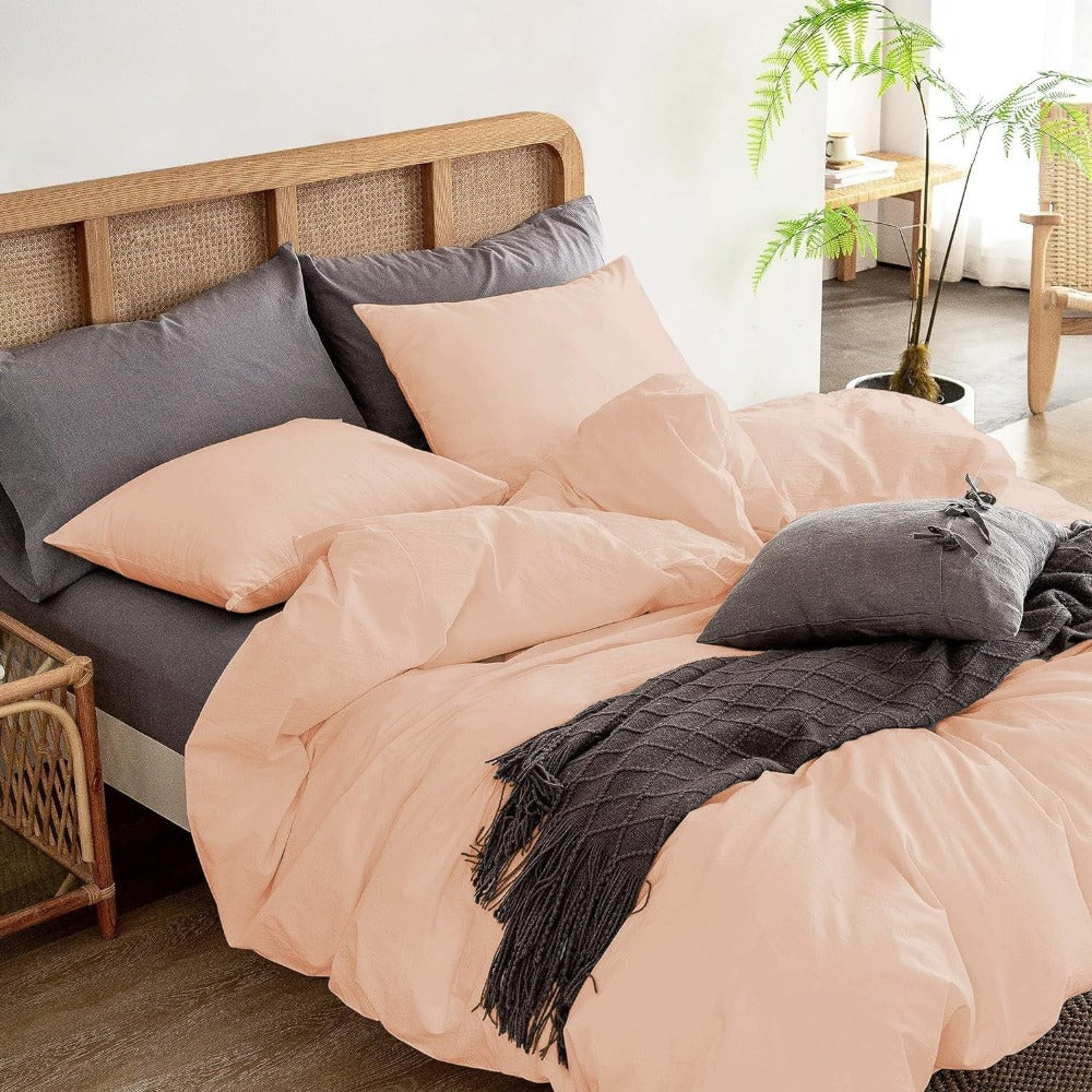 Juego de cama 4 piezas con funda elástica, (Funda de Edredón + Funda Protectora de Colchón + 1/2 Fundas de Almohada), Juego de Funda de Edredón 3-4 Piezas Estilo Nórdico de Color Sólido/Estampado, Ajustable para Camas de 90/105/135/150/180 cm, Regalo Navi