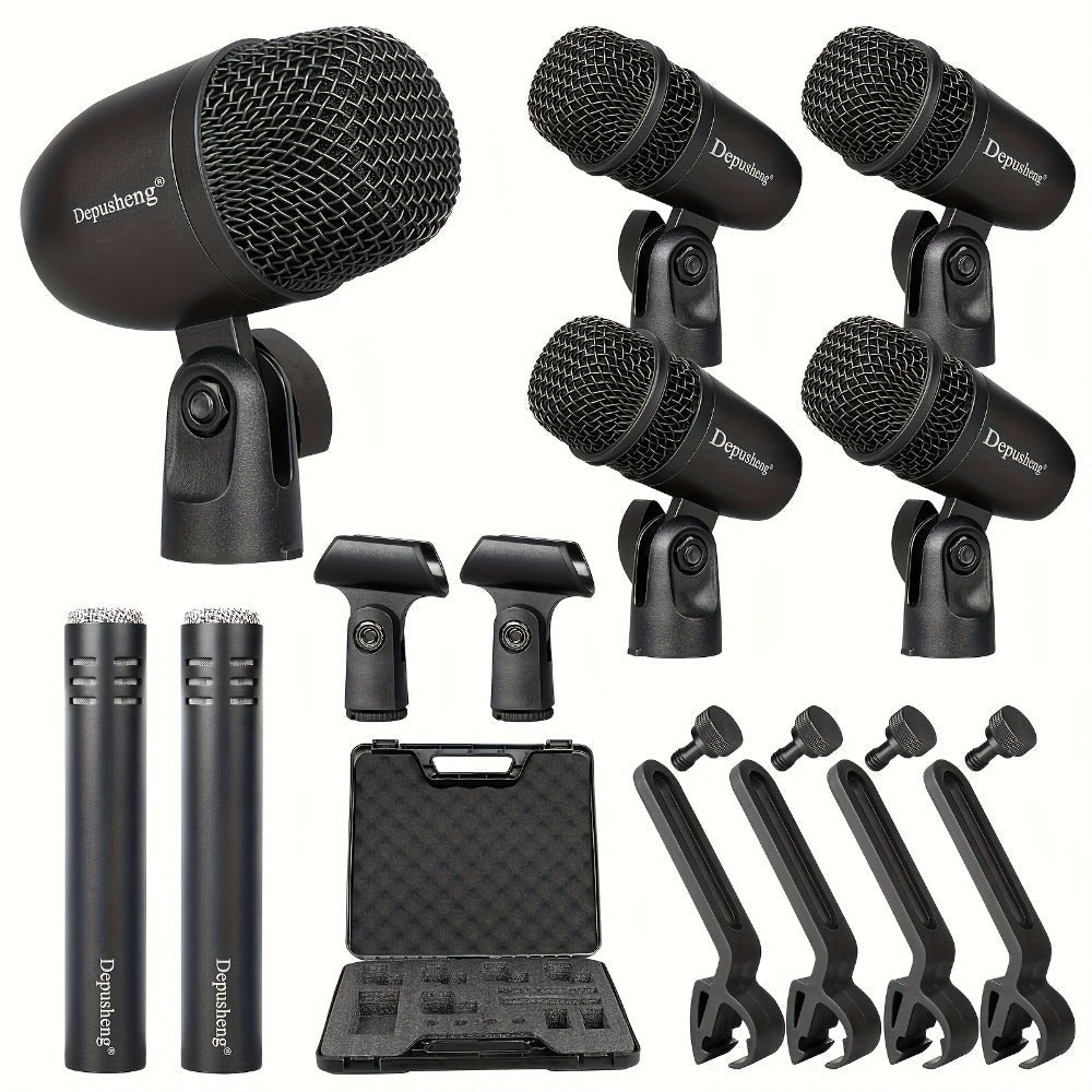Kit de micrófonos dinámicos con cable Depusheng de 5/7 piezas para batería, voz y otros instrumentos con clip roscado para escenario, 4 de julio/Día de la Independencia