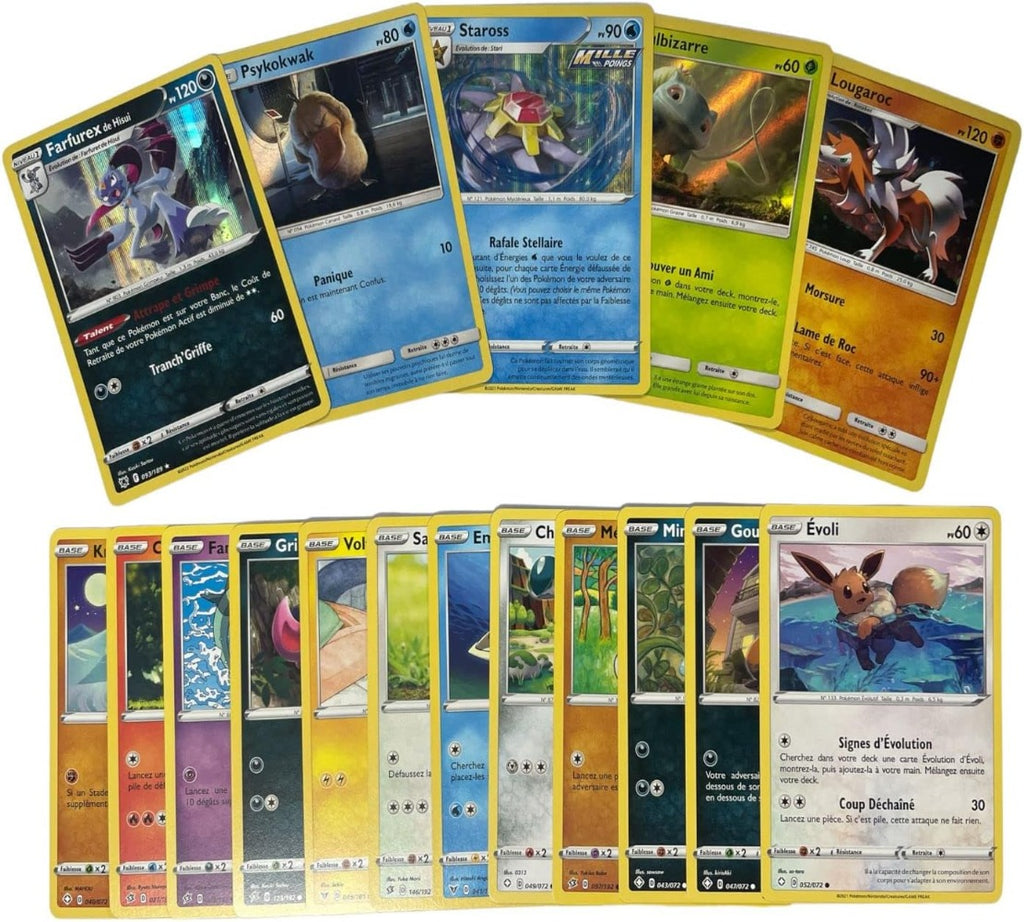 Pokémon 20 Cartas Oficiales en Francés Incluyendo - 2 Shiny - Sin Pokémon Duplicados, Cartas para Niños