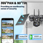 Cámara solar con WiFi V380 PRO de 3 lentes, 1080P, resistente al agua, HD, para exteriores, CCTV, visión nocturna, audio bidireccional, cámara de red con seguimiento de movimiento, cámara PTZ, seguimiento automático, alarma y visión nocturna en color, rot