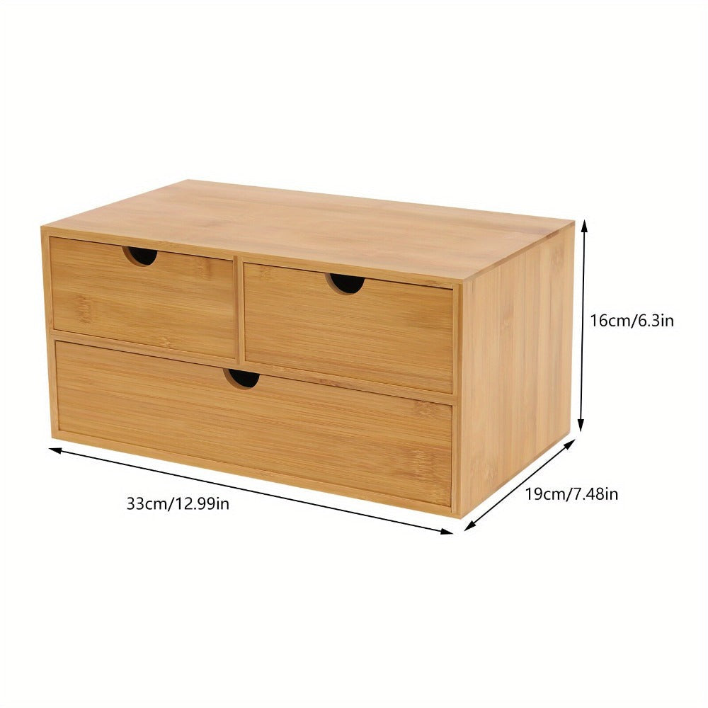 Organizador de escritorio de bambú, caja de organización de almacenamiento de mesa, almacenamiento de escritorio para clasificar y almacenar sellos, notas adhesivas, tijeras, facturas, bolígrafos, lápices, etc. (2 cajones superiores, 1 cajón inferior)