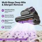 Aspiradora Lubluelu para ácaros del polvo de colchón, aspiradora de cama 3 en 1 con motor de 350W, succión de 24kPa, flujo de aire de 100AW, eliminación de ácaros con tecnología de ondas de sonido, cepillo giratorio, secado con aire caliente, depósito de