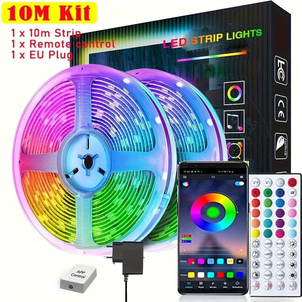 Tiras de luces LED de 10m-30m para dormitorio, luces inteligentes RGB que cambian de color con control remoto, color y brillo ajustables, modo parpadeante, perfectas para sala de juegos, fiestas, camping, decoraciones de árbol de Navidad en habitación