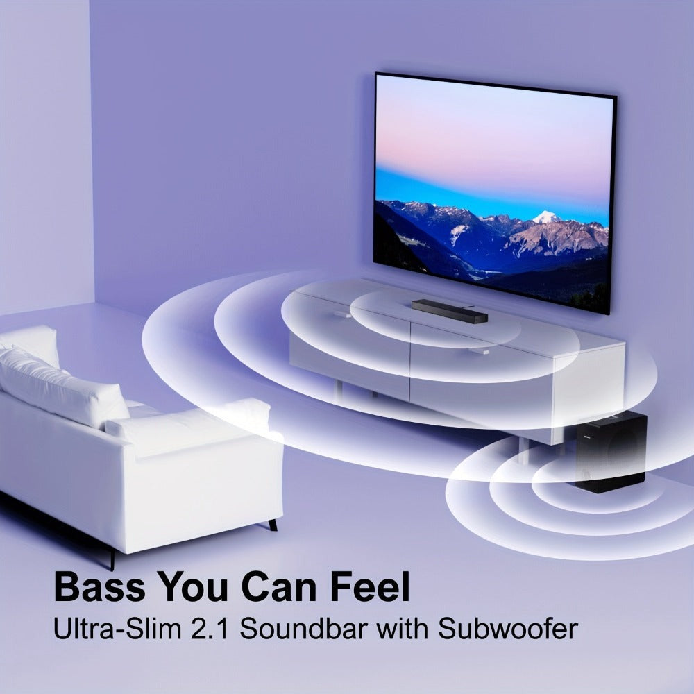 ULTIMEA Barra de sonido 2.1 canales para TV, Barra de sonido compacta para cine en casa con Bluetooth 5.3, Barra de sonido con subwoofer con cable, 160W de potencia máxima, Realce de graves, Incluye control remoto, Barra de sonido ultrafina Nova S40 (Reno
