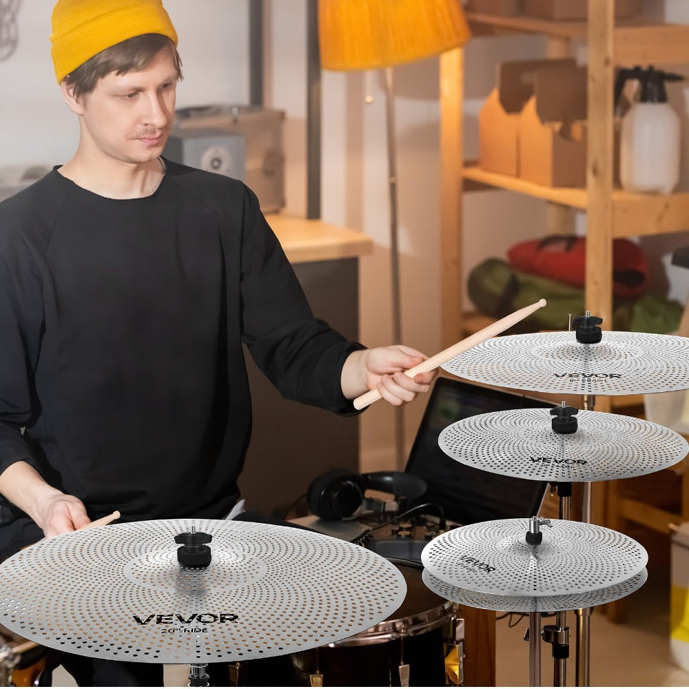 VEVOR Paquete de platillos de bajo volumen, 4 piezas de 14, 16, 18 y 20 pulgadas para batería