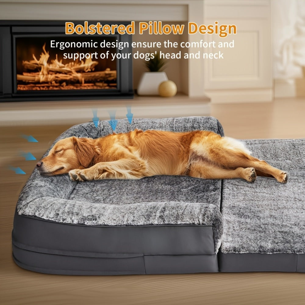 Cama Extra Grande para Perros Adecuada para Adultos | Cama Ortopédica para Siesta con Piel Sintética Lavable | Plegable y Portátil, Adecuada para Sala de Estar, Salón | Proporciona Espacio Amplio para Dormir para Adultos y Mascotas